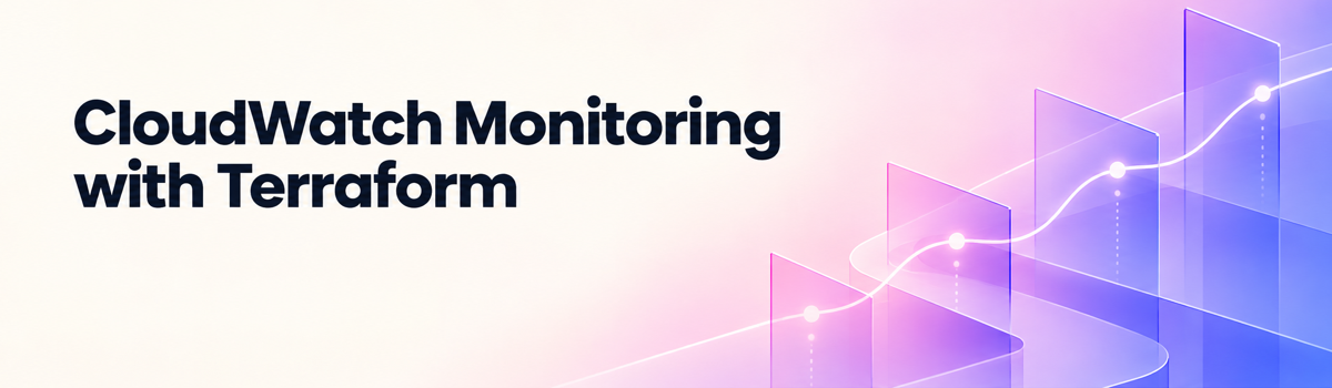 CloudWatch Monitoring with Terraform for Uptime Checks on a blush and violet Das Meta background